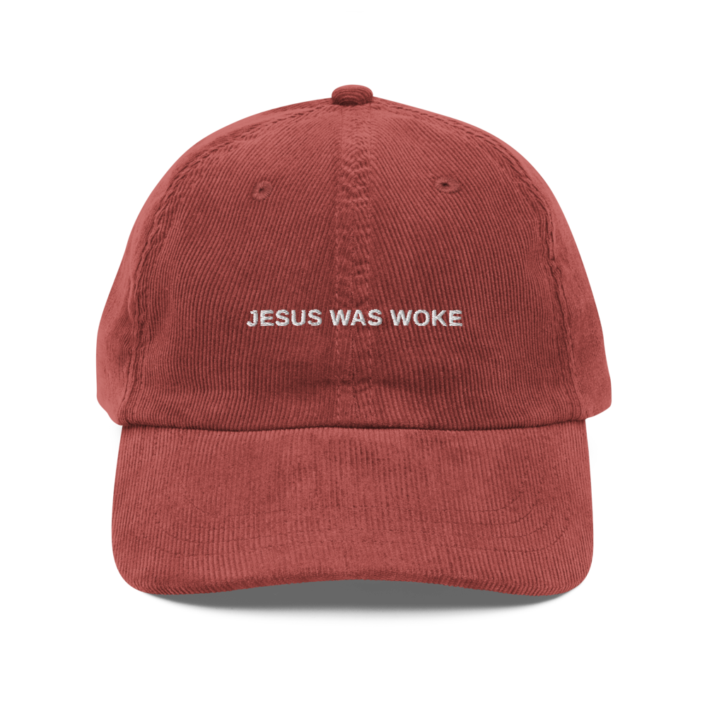 jesus was woke — Vintage Corduroy Cap in burgundy